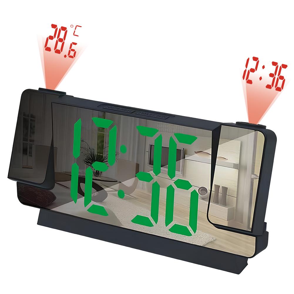 Digital Projection Alarm Clock Large LED Display 180° Rotatable Projector & Dimmer 12/24H DST With Time Temperature for Home Bed