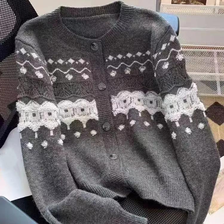 WTEMPO Women's Casual Versatile Large Size Solid Color O-Neck Loose Knitted Cardigans Long Sleeve Button Sweater Cardigans