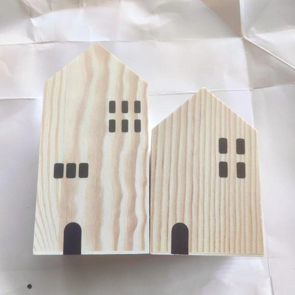2PCS/Set House-Shape Makeup Brush Organizer Wood Desktop Ornament Back To School Gift
