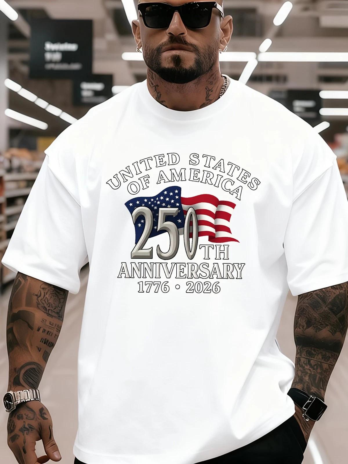 USA 250th Anniversary T-Shirt 1776-2026 American Flag Patriotic Graphic Tee S