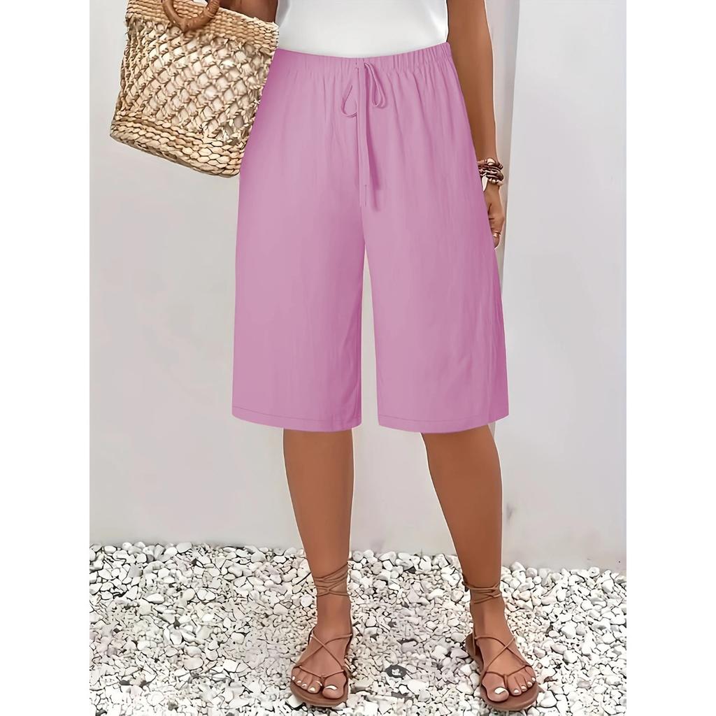 Damen Mid-Rise Kordelzug Bermuda Shorts Locker Basic Pendler Polyester Caprihosen
