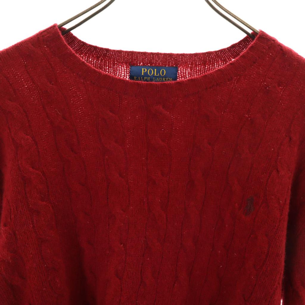 POLO RALPH LAUREN wool blend Long sleeve cable sweater M Red knit Women Used