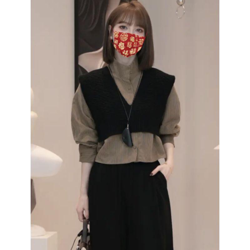 

Молодежная одежда Модная полосатая рубашка Вязаный жилет Vest L(110-120)