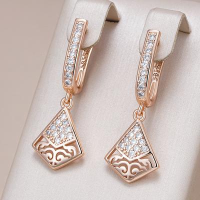 Kienl   Rose Gold Color Geometry Long Earring For Women Trend Glossy Metal Natural Zircon Accessories Vintage Jewelry
