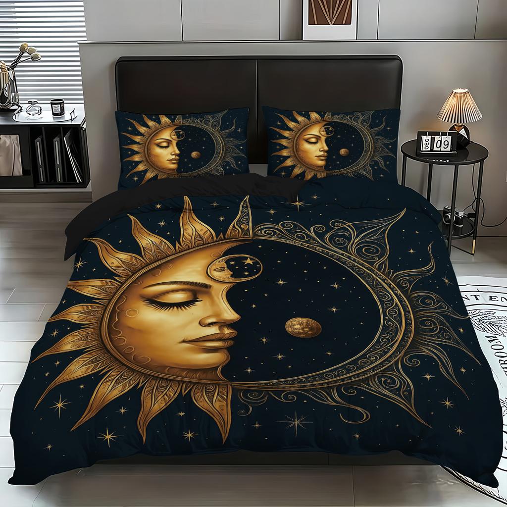 Quilt Cover Three-Piece Sun And Moon 3D Digital Printing Bed Kit Grinding Quilt Cover Pillowcase