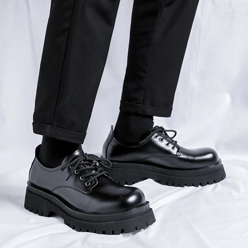 Fashion New Shoes Thick Sole Japan Korean Streetwear Casual Leather Shoes Man Business Fashion Vintage Hipster Wedding Leather Shoe Male