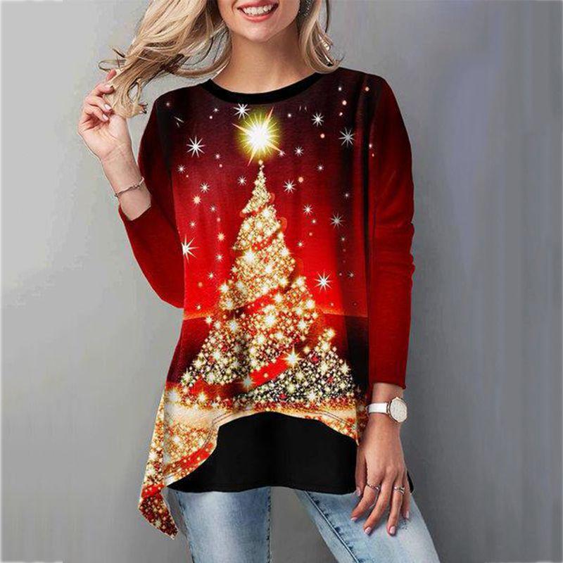 Stylish Women Christmas Tree Tops Long Sleeve Casual Xmas Pullover T Shirt Blouse