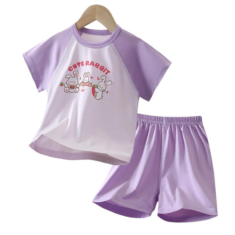Kids Summer A Class Boneless Tencel Lyocell Short Sleeve Pajama Set For Boys And Girls Toddler And Children