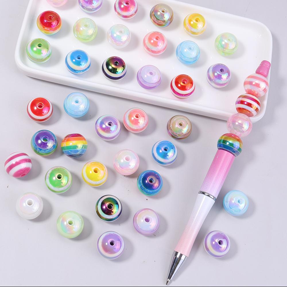 10pcs/Lot 16mm UV Color Plated Candy Rainbow Stripe Beads for Jewelry Making Colorful Resin Beads DIY Bracelet Necklace Wholesal
