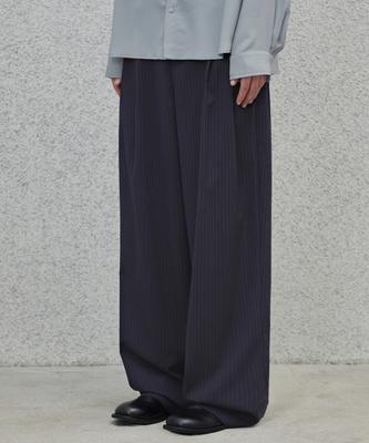 GLW Double-Pleat Wide Striped Slacks Navy