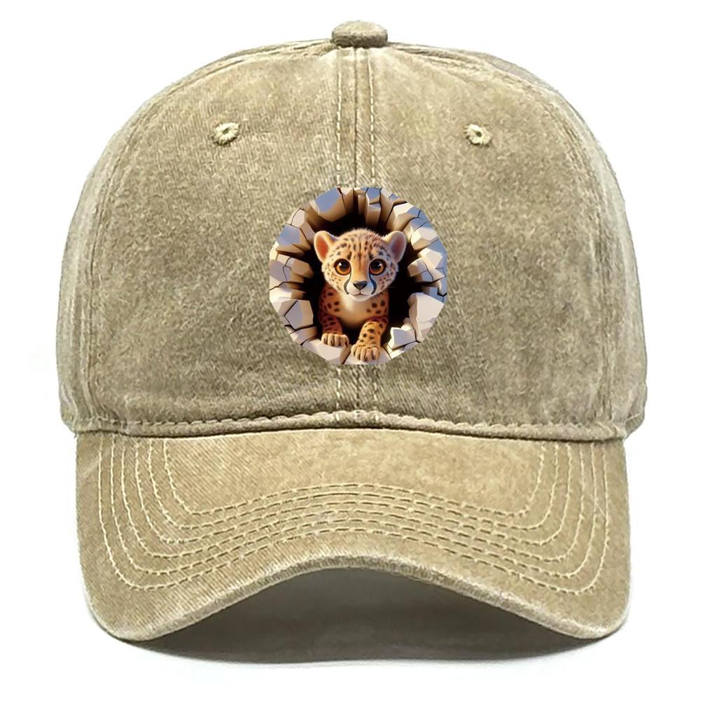 Cartoon Leopard Print Adjustable Baseball Hat, Animal Mesh Hat Adjustable Strap Curved Brim Solid Color Trendy Snapback Sun Hat