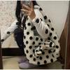 Fashion Polka Dot Hobo Bag Creative Bow Design Shoulder Bag Soft Plush Crossbody Bag Women Winter Large Capacity Commute Handbag