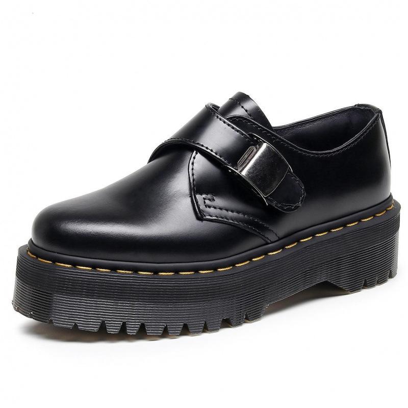 Thick-soled low-top leather shoes buckle women s leather casual students 45