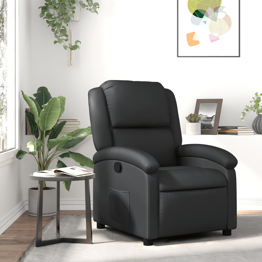 Relaxation Armchair In Genuine Leather Black