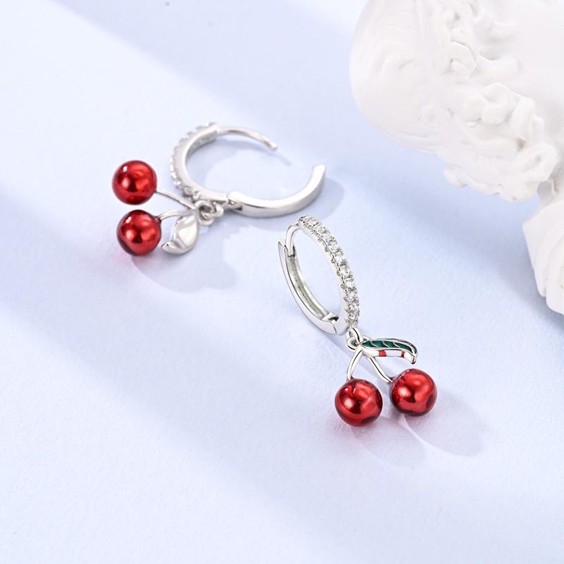 925 Silver Earrings Shining Zircon Cherry Rainbow Flower Mushroom Iris Flower Hoop Earring for Women Party Jewelry Gift