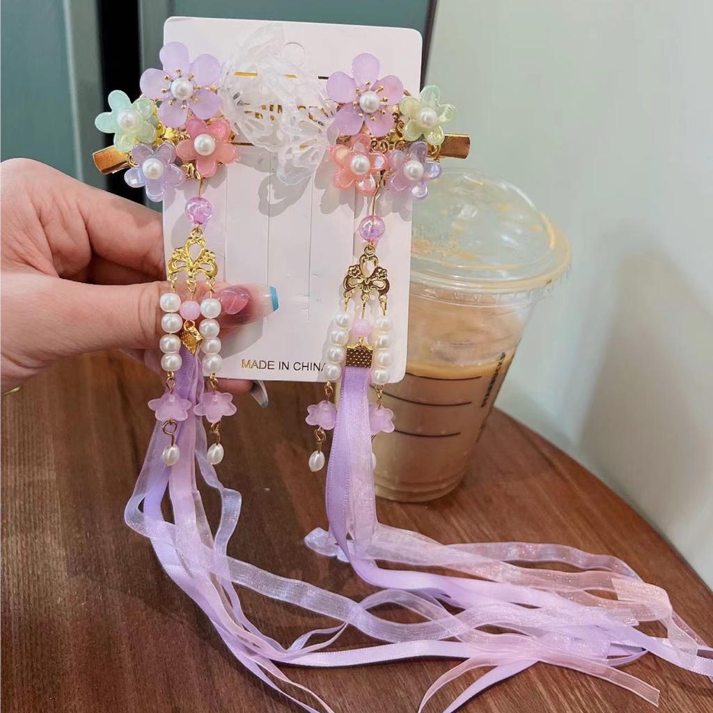 Chinese Style Flower Hair Clips Elegant Exquisite Butterfly Petal Tassel Hairpin For Girls Hanfu Jewelry Hair Accessories 1 Pair