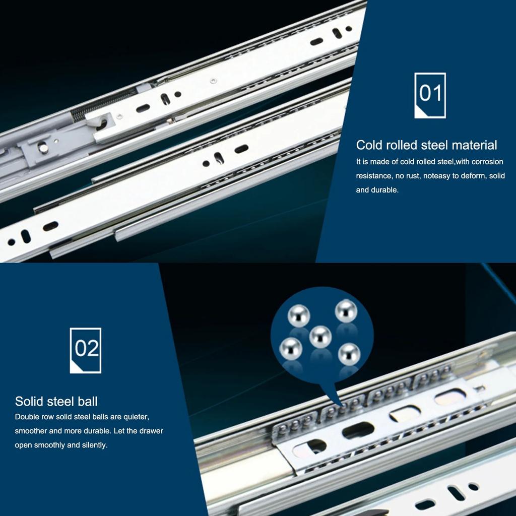 10"-22" Full Extension Drawer Slides Rail Heavy Duty Soft Close Ball Bearing Track 3-Section Furniture Sliders