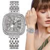 Ladies Square Roman Star Quartz Watch with Diamonds Stainless Steel Business Woman Clock Gift Wristwatch