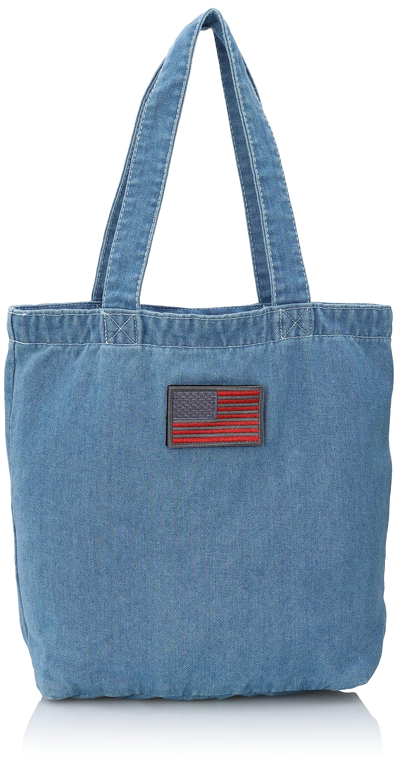

F-Style 9-Liter Bio-Wash Denim Tote Bag with Stars and Stripes Patch, Light Blue (F-SD010768)