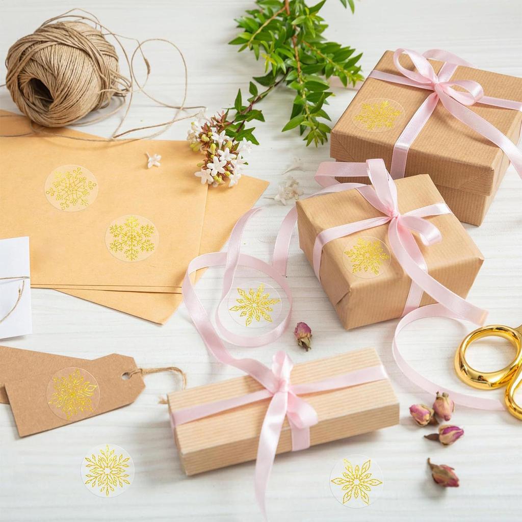 500pcs/roll Snowflake Envelope Stickers Glitter Round Christmas Labels Winter Holiday Envelope Scrapbook Seal Decor For Journal