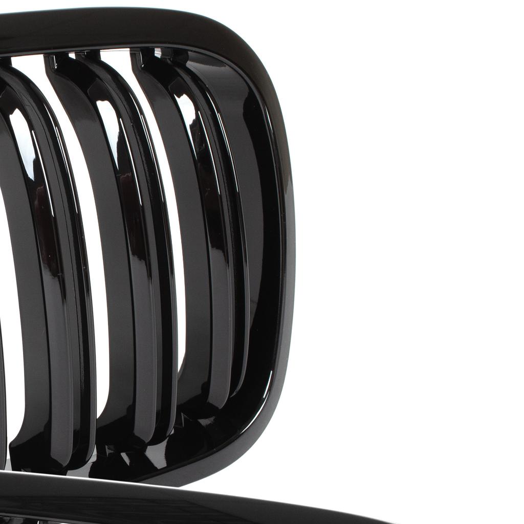 BMW 3 E46 99-01 COUPE / CABRIO griglie tra i fari (reni) set sinistra + destra DOPPIA BARRA NERA LUCIDA