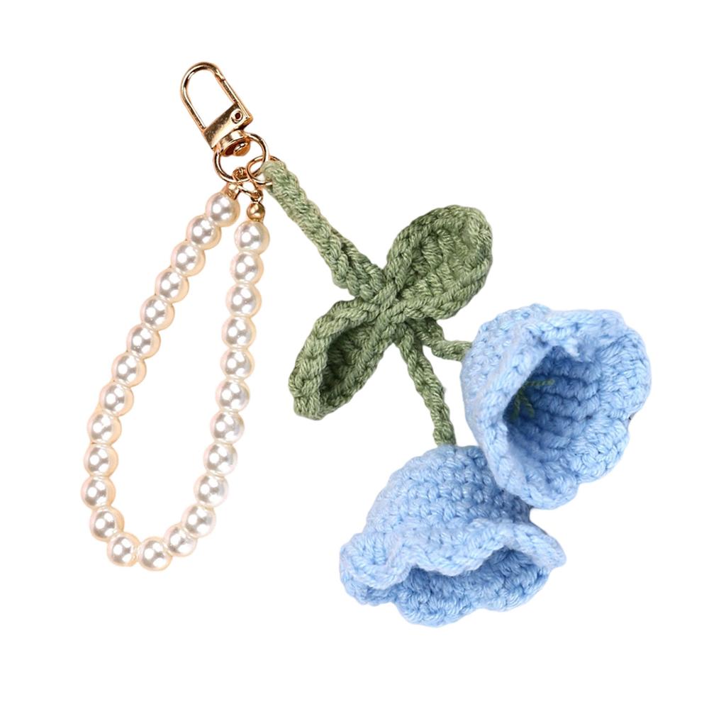Handmade Lily of the Valley Crochet Keychain with Pearls Soft Yarn Texture Fashion Key Holder Suitable for Bags and Keys