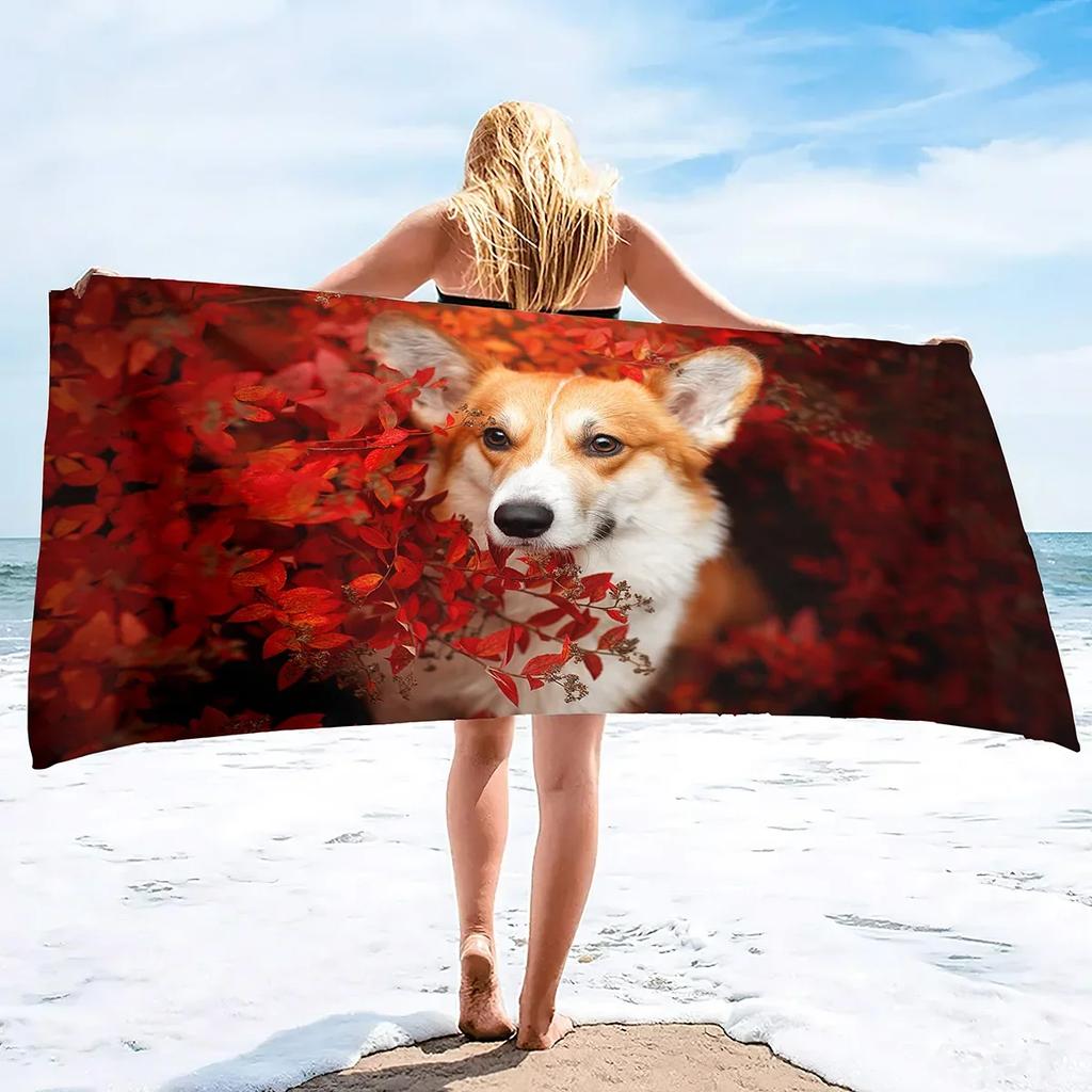 Cute Corgi Beach Towel, Corgi Gifts for Corgi Lovers, Kids Beach Towel, Soft Absorbent and Quick Dry Microfiber Bath Towel