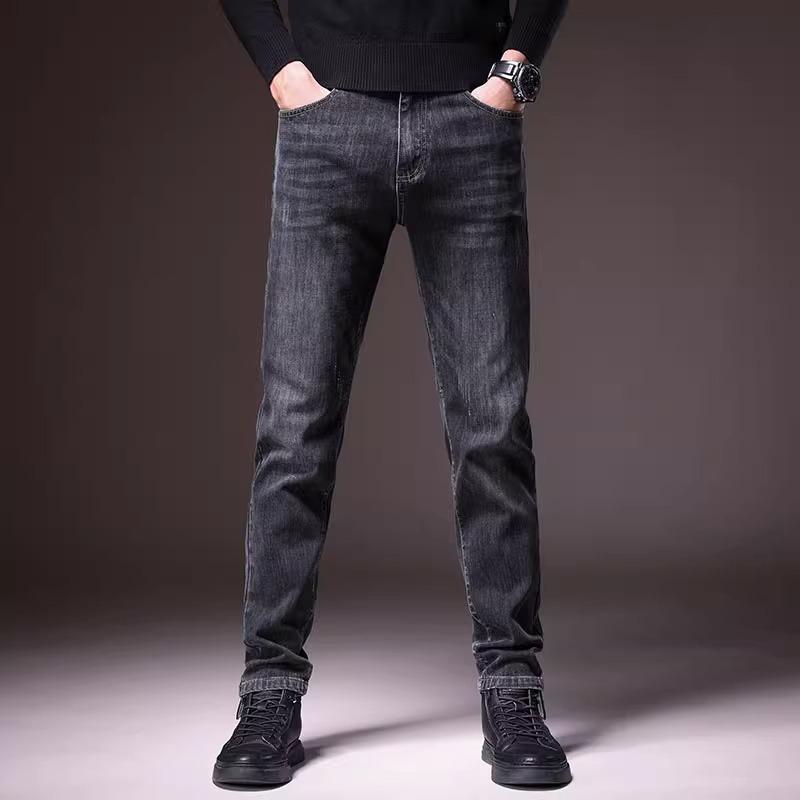 Spring And Autumn Winter New Men'S Plush/Regular Jeans Slimming Straight Stretch Business Versatile Long Pants