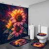 4Pcs Shower Curtain Set with Non-Slip Bath Mat, Toilet Lid Cover, Contour Rug & 12 Hooks, Bathroom
