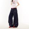 College style American retro cartoon jeans men and women loose couple straight washed wide-leg casual pants men