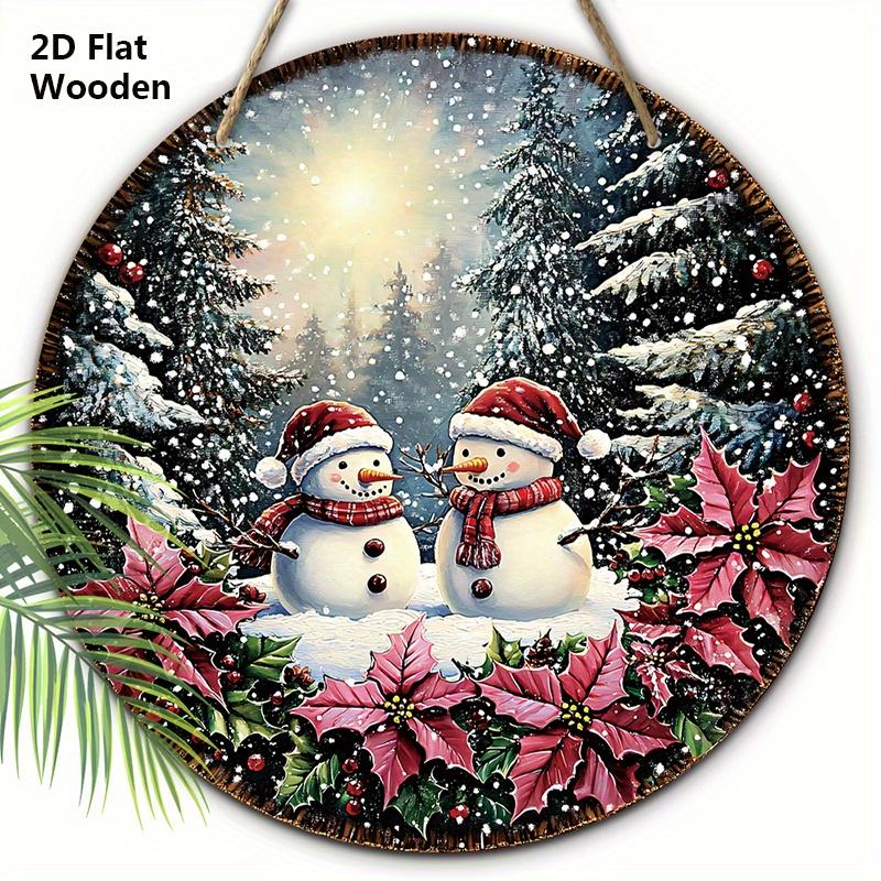 

Деревянная рождественская табличка с очаровательным узором снеговика, теплое зимнее рождественское украшение для входной двери, настенный декор, идеальный рождественский подарок 20cm/7.87in белый