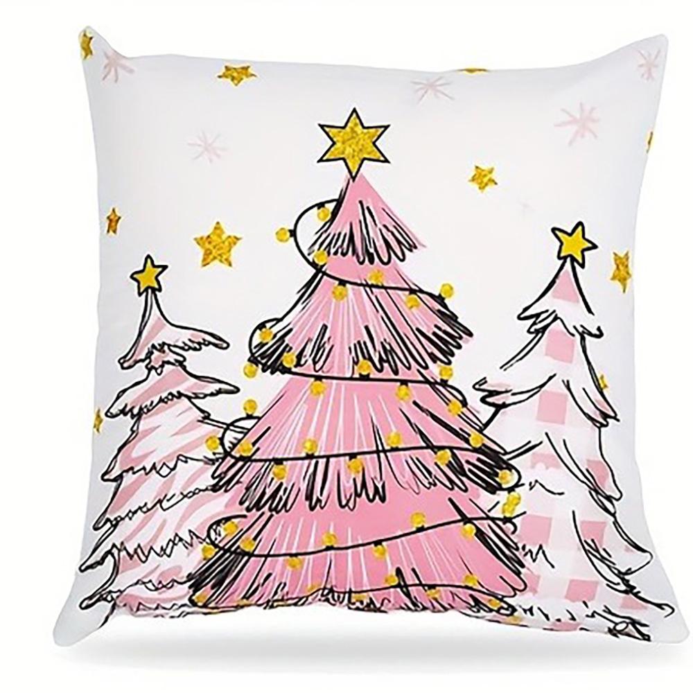 Christmas Themed Pink & White Pillowcases: Santa, Trees, Bell, Snowman Sofa bed cushion cover, New Year home decoration