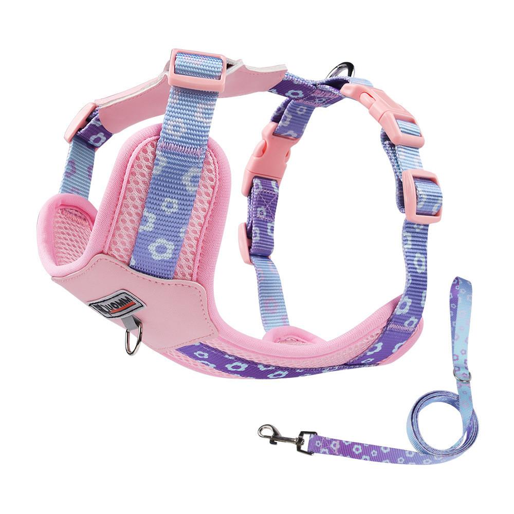 

Pet Nylon Harness With Leather Back Support For Daily Walks And Easy Cleaning XS розовый