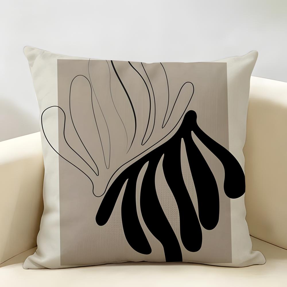 Minimalist Geometry Black White Brown Cushion Cover Natural Linen Organic Fabric Printing Breathable Perfect For Home Decor