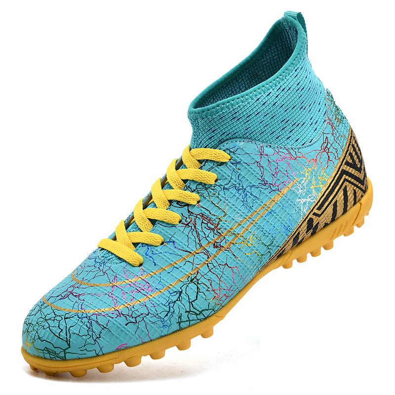 Football Shoes High-Top Tf Broken Nails Artificial Turf Ag Nails Leather Feet Boys And Girls Adolescent Students Training