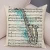 Vintage Music Note Pillowcase Decor Guitar Microphone Violin Printed Pillow Case for Home Sofa Soft Plush Cushion Cover 45x45cm