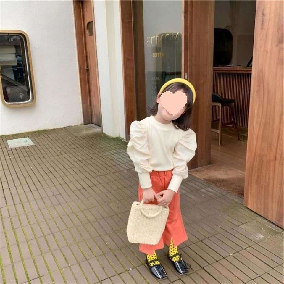 

Korean Style Puff Sleeve Ribbed Shirt: Retro Patchwork Baby Stand Collar Top for Autumn and Spring 90