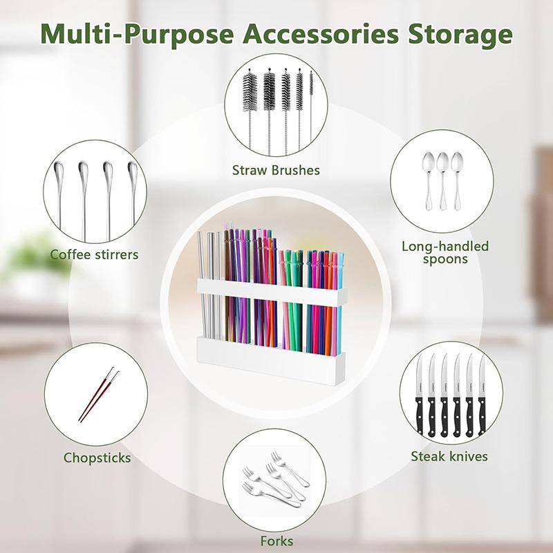 Drinking Straw Holder Organizer No Drilling Cabinet Door Mounted Acrylic Kitchen Chopstick Restaurant Straw Spoon Storage Rack