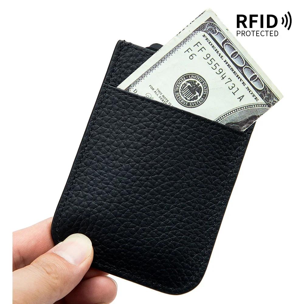 Fashion Genuine Leather ID Credit Card Holder RFID Protecter Cover Solid Color Thin Pocket Wallets Case Badge Holder UNISEX