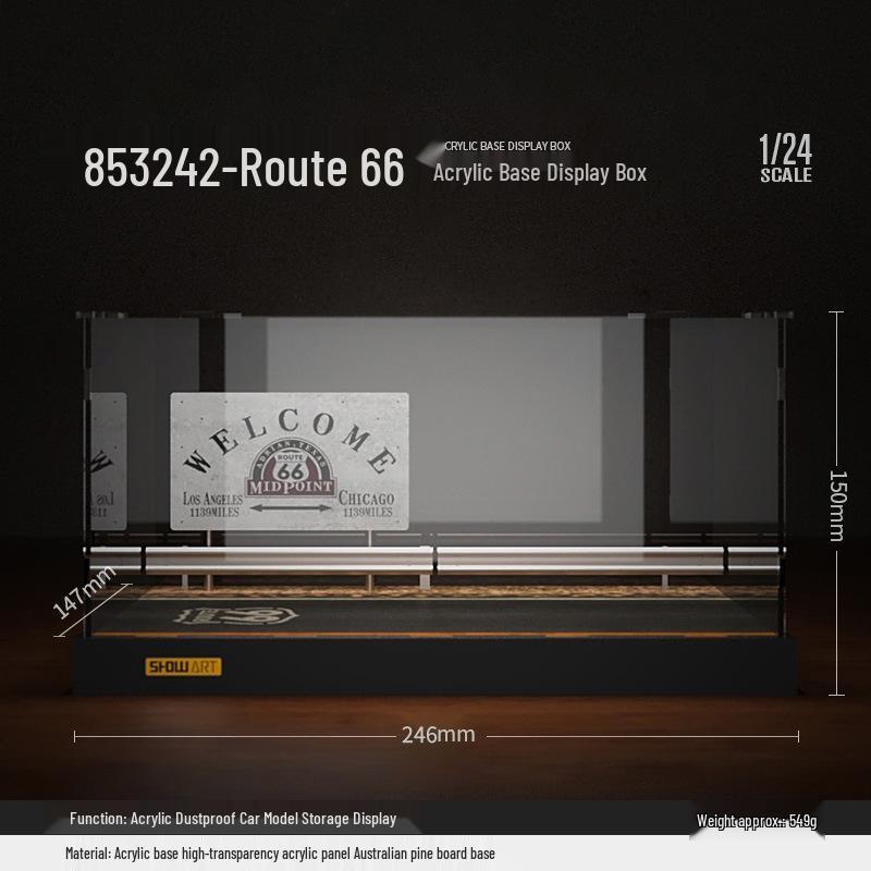 

1:Пылезащитная акриловая витрина для масштабных моделей автомобилей 1/24 с имитацией дорожной сцены