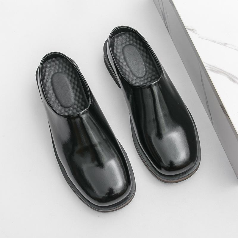 

New summer bag head half slippers men s niche design trendy shoes British style half drag loafers small leather shoes 38