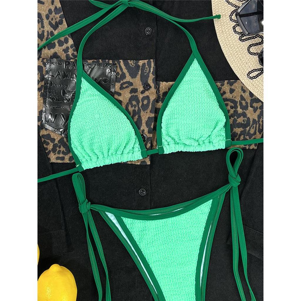 New Wrinkled Crinkled Splicing Bikini Female Swimsuit Women Swimwear Two-pieces Bikini Set Padded Bather Bathing Suit Swim