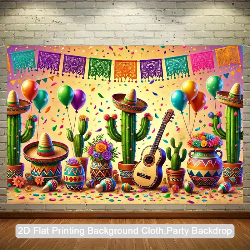 [2D Flat Banner] 1 Piece of Vibrant Mexican Party Backdrop - Birthday Photo Booth Backdrop