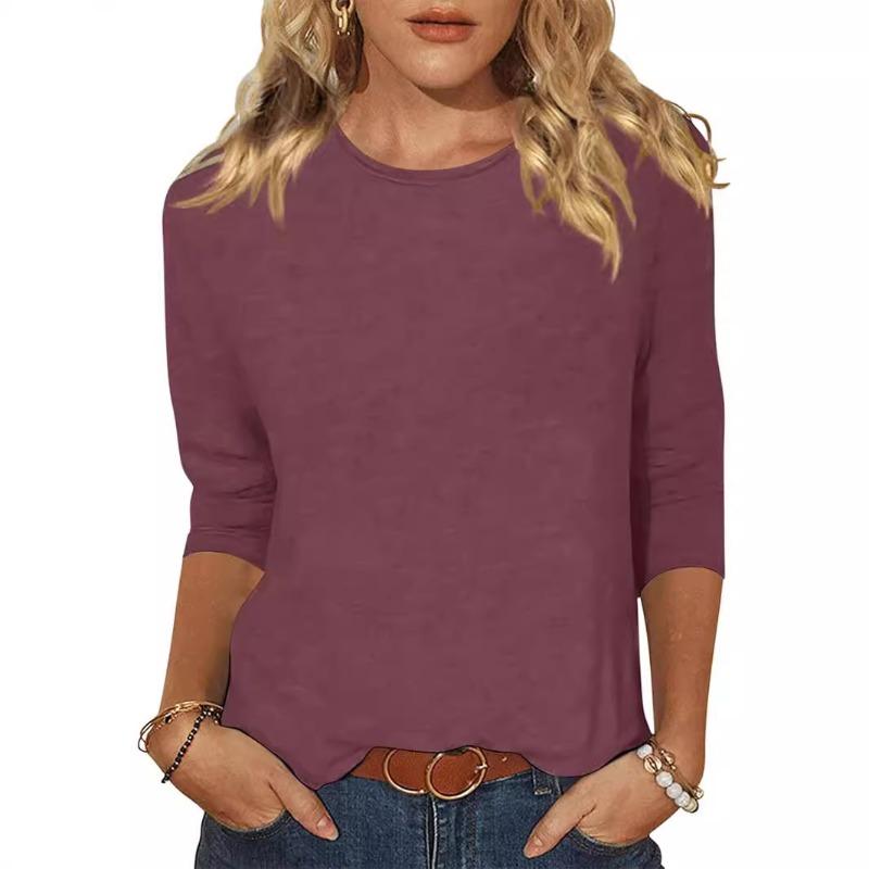 Dámský top nadměrné velikosti, nový, jednobarevný, ležérní, s kulatým výstřihem a sedmirukávovým rukávem