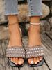 Foreign Trade Flat-bottomed Slippers Women's 2025 Summer New Pearl Rhinestone Outer Wear Square Head Fashion Casual Women's Sandals