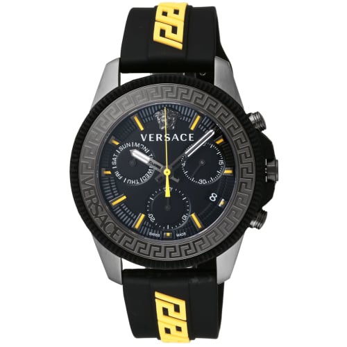 Versace GRECA ACTION CHRONO Watch, VE3J00322, Men's, Yellow, Black Dial, Stainless Steel, Sapphire Crystal, Quartz Movement, 45mm, Swiss Made