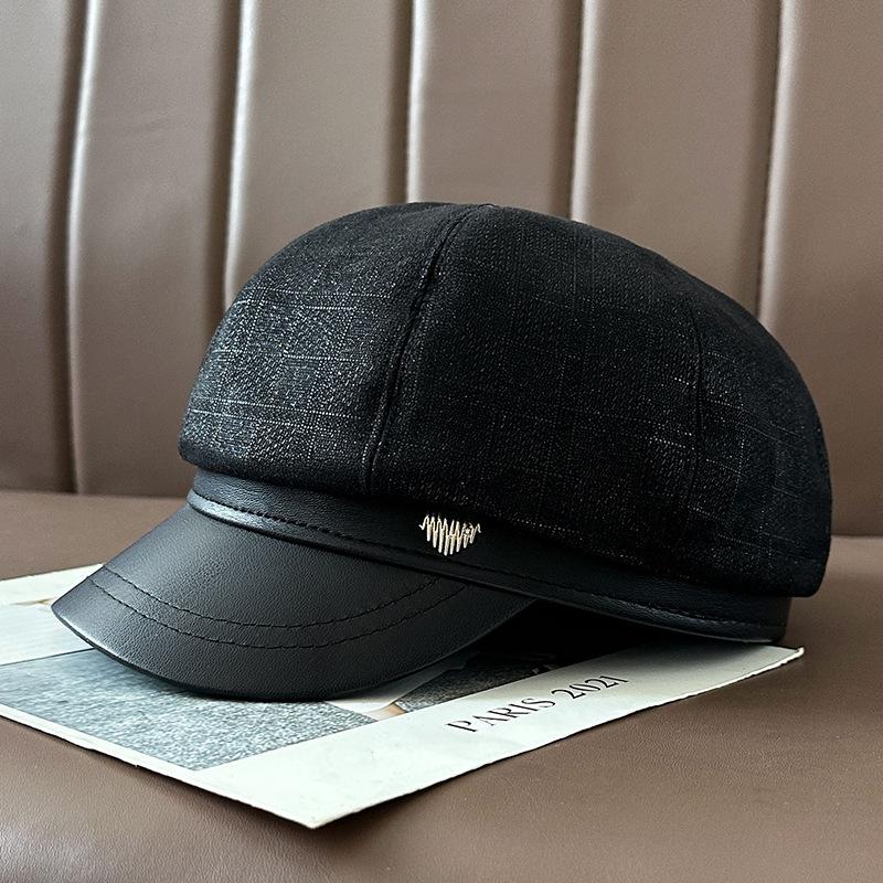 Nouveau Béret à Bec de Canard pour Femmes en Automne et Hiver Rétro Polyvalent Chapeau de Gavroche avec Grande Circonférence de Tête Montrant le Visage Petit Chapeau de Peintre