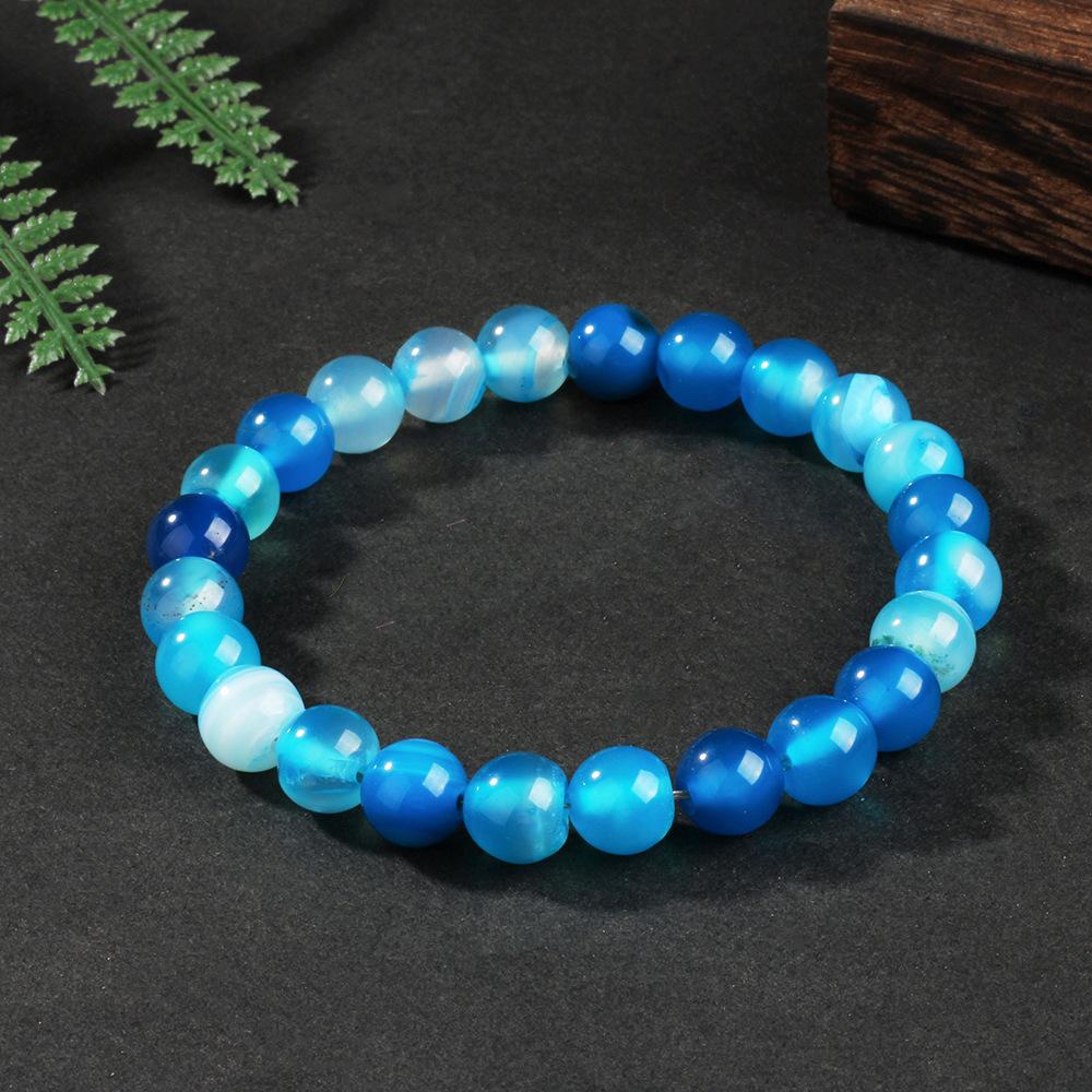 Festive Gifts Blue Striped Agate Beaded Bracelet Cool Fashion Jewelry For Men Women Daily Wear Gift