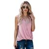 Women Pink V Neck Cross Wrap Sleeveless Casual Tank Top