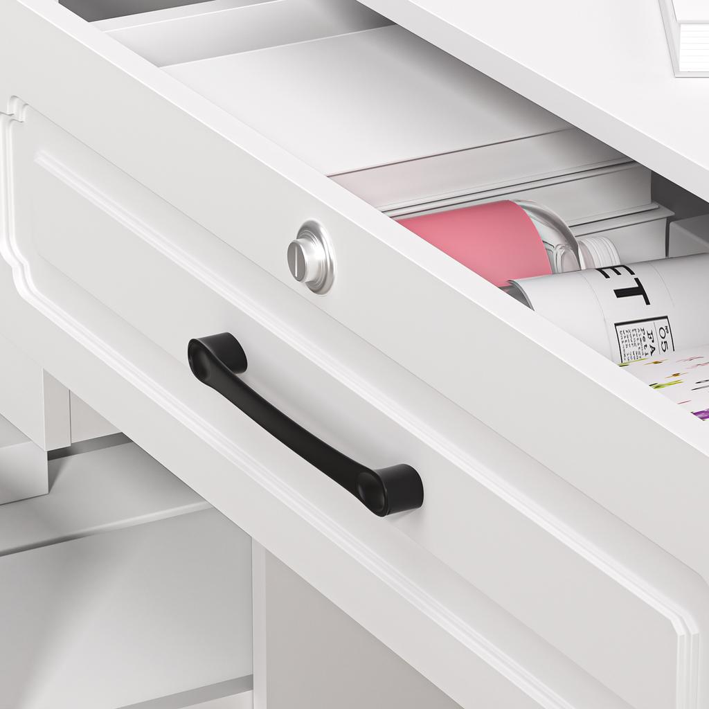 Moderner Schminktisch mit Spiegel & Lichtern, Zusätzliche Ablageregale, Frisiertisch mit 4 Schubladen, Kosmetiktisch mit Organizer